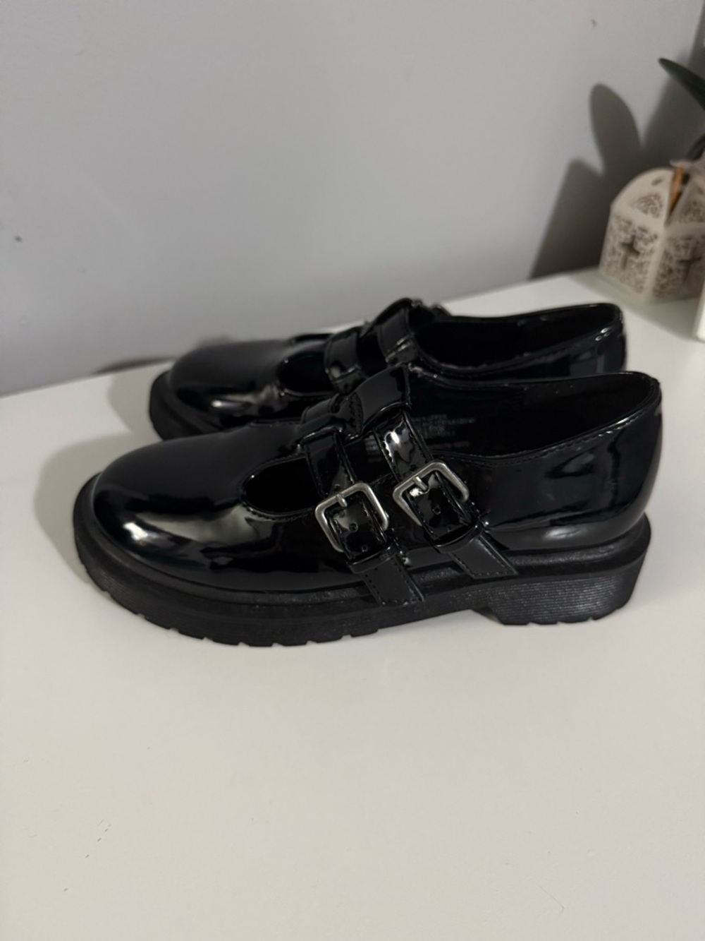 Art Class Black Patent Mary Jane Shoes with Double Buckles